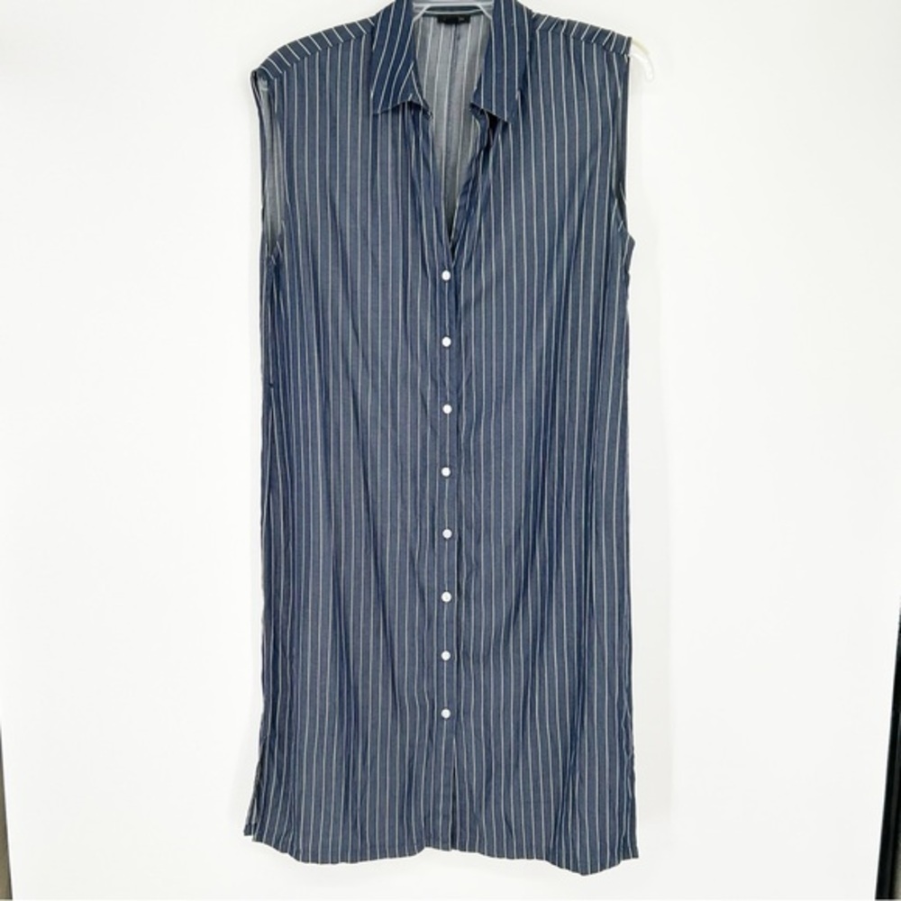 Ann Taylor Factory Blue Pinstripe Button Front Sleeveless Dress Size 10
